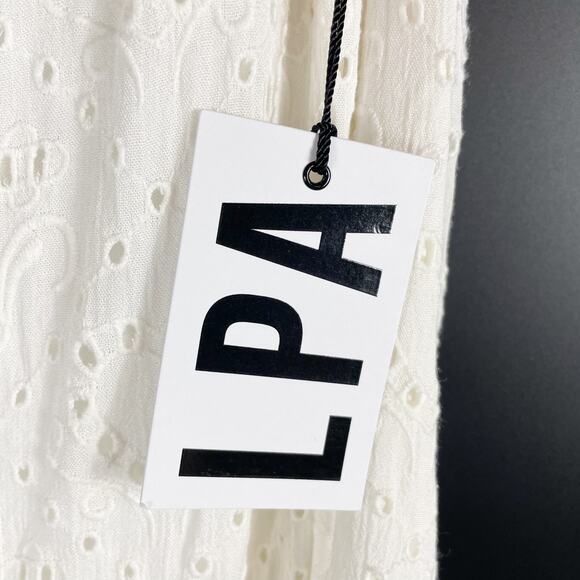 LPA Gabriella Eyelet Maxi Dress Ivory White V-Neck Side Slits Sleeveless Sz M - Picture 9 of 13